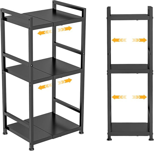 3-Tier Expandable Storage Shelves, 110LBS Heavy Duty Metal Shelving Unit, Adjustable Laundry Room Organization and Storage Shelf Rack,Ideal Narrow Bathroom Kitchen Laundry Room Organizer,Free-Standing