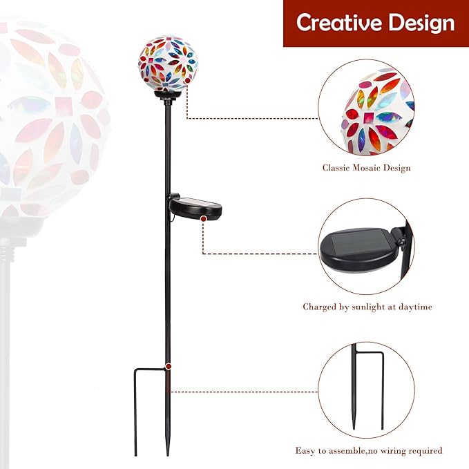 Afirst Solar Lights Outdoor Decorative - Solar Mosaic Garden Stakes Flower Decorative Lights Waterproof for Pathway Yard Lawn Decoration Multi