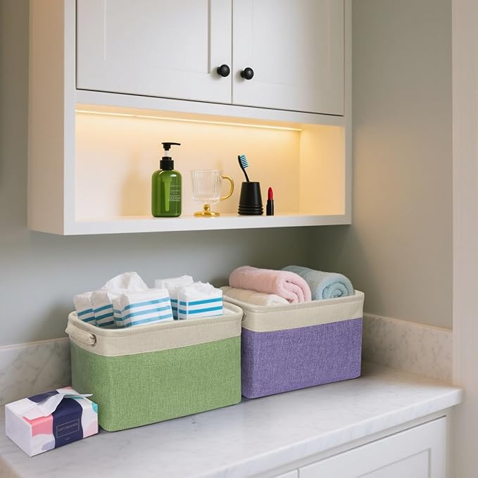 BALEINE 1 Pack Fabric Storage Bins for Shelves, Linen Storage Baskets for Organizing, Decorative Closet Bins for Clothes, Home (Navy Blue, 12"x8"x8")