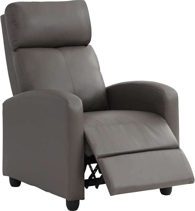 BestMassage | Recliner Chair | No Massage Function | Pu Grey | with Lumbar Support, Adjustable Push Back, Wide Armrests, Footrest & Padded Seat | Easy Assembly | for Living Room, Home Theatre
