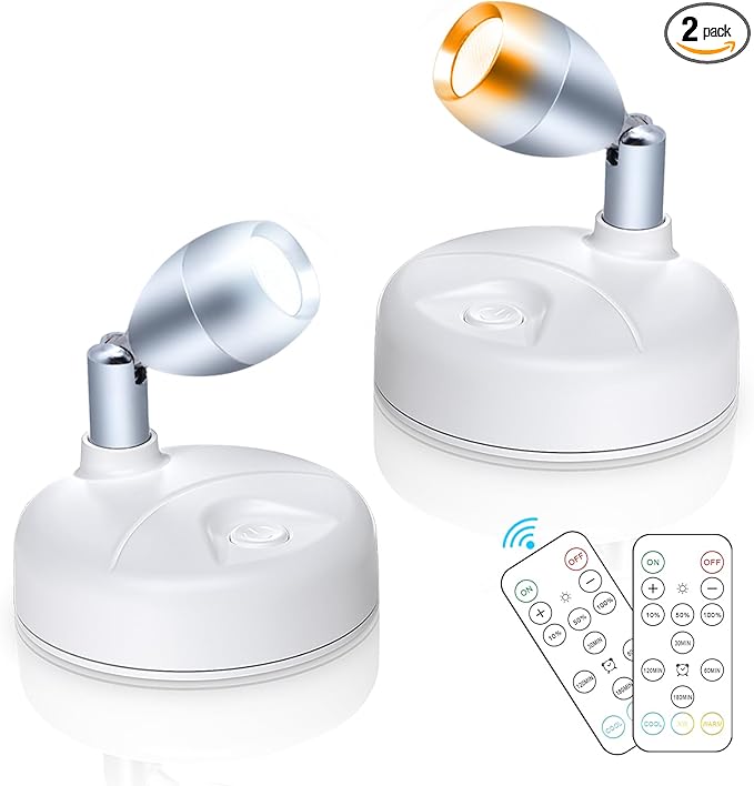 Battery Operated Spotlight Indoor with Remote Warm/Neutral/Cool White 3-Mode Mini Accent Display Light with Dimmer and Timer for Artwork, Picture, Action Figure