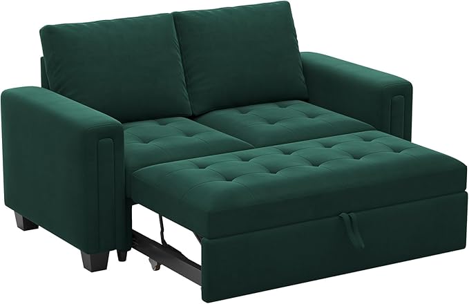 Belffin Modular Sectional Sleeper Sofa with Pull Out Couch Bed Modular Sleeper Loveseat Sectional Sofa Velvet Fabric for Living Room Apartment Green