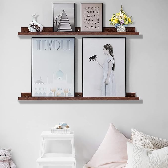 AZSKY 48 Inch Long Floating Shelves for Wall Large Picture Ledge Walnut Photo Ledge Wall Shelf Bookshelf for Home Decor Bathroom Kitchen Spice Rack Gallery Kids Book