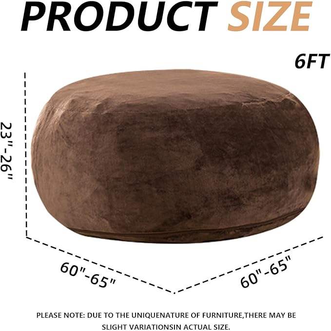 6FT,Oversized Bean Bag Chairs for Adults,Giant beanbag with Filler Included，Fluffy Memory Foam,Soft and Comfy Corduroy Fabric,Gaming Chairs Suitable for Living Room and Bedroom (Coffee Color, 6 Foot)