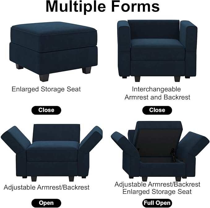 Belffin Modular Velvet Sectional Sofa with Storage Seat Oversized U Shaped Couch with Reversible Chaise Sofa Set with Ottoman Blue