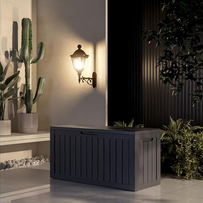 80 Gallon Deck Box, Outside Storage Box Waterproof for Outdoor Cushion Storage, Garden Tools, Resin Outdoor Storage Box, Black