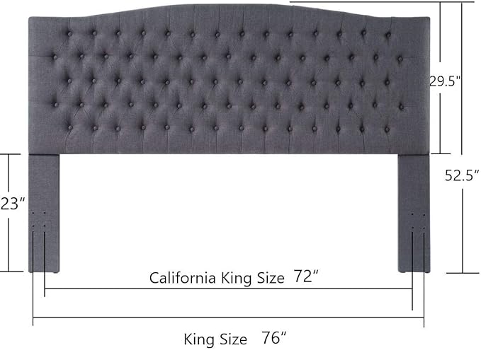24KF Upholstered Tufted Button Linen Fabric Headboard,Comfortable Fashional Headboard King/CA King Size,Dark Gray