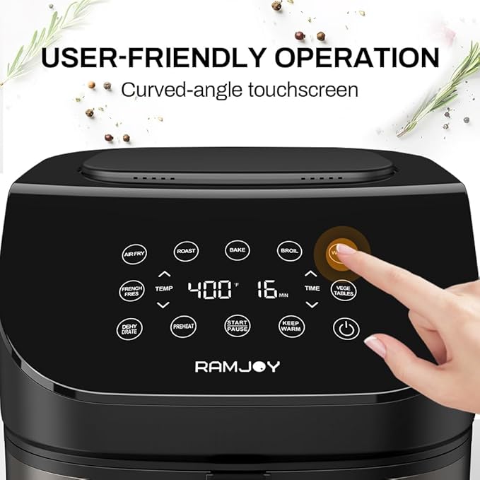 Air Fryer 6.8 Quarts, 10-in-1 Functions, Air Fry, Roast, Bake, Broil, Dehydrate, Large & Compact Air Fryers, Nonstick & Dishwasher-Safe Airfryer Basket, Stainless Steel Air Fryer, Metal Grey