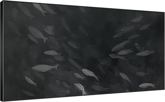 SIGNWIN 36"x72" Extra Large Framed Wall Art Monochrome Fish Silhouettes Illustration for Home Living Room Bedroom Decor (Frame Assembly Required)
