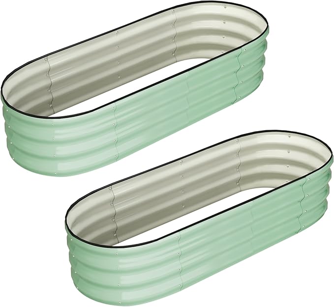 2 Pcs 4.5x2x2ft Oval Raised Garden Bed, Galvanized Raised Beds,Open-Ended Base Metal Raised Planter Beds,Garden Bed Outdoor,Planter Raised Boxes for Vegetables, Flowers,Tool-Free Asse,Green
