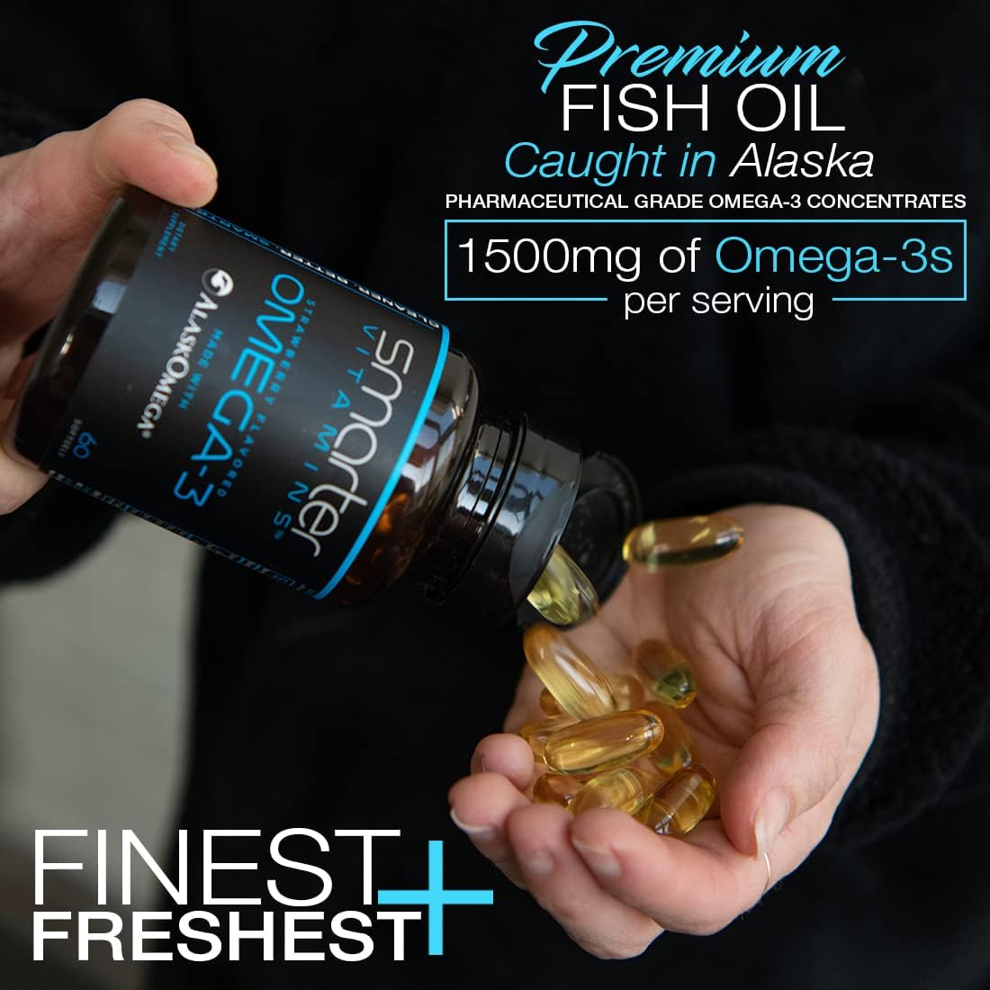 (3 Pack) Smarter Omega 3 Fish Oil, Berry Flavor, Burpless, Tasteless, 2000mg, DHA EPA Triple Strength Brain, Made with AlaskOmega®
