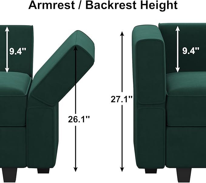 Belffin Modular Sectional Sofa Couch with Reversible Chaise - Velvet L Shaped Couch with Storage, 4-seat Convertible Green.…