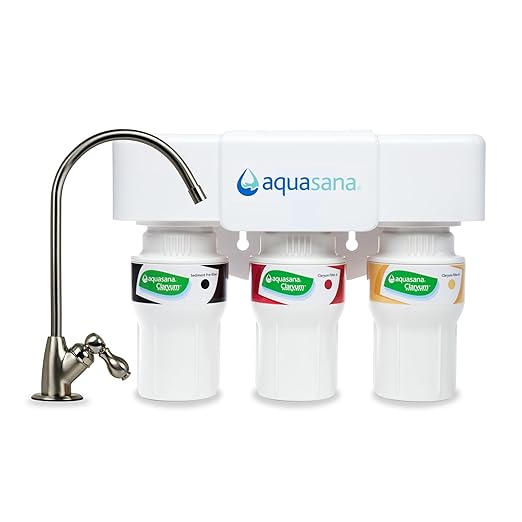 Aquasana Under Sink Water Filter System - Reduces PFAS, Lead, & Chlorine in Drinking Water - Under Counter Claryum Filtration for Kitchen - 3-Stage - Brushed Nickel Faucet - AQ-5300.55