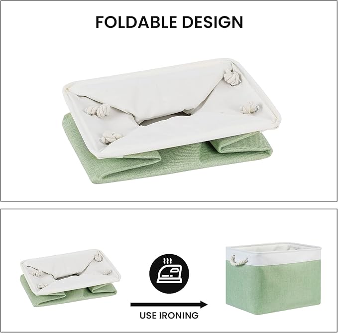 Bidtakay Baskets Fabric Closet Organizer Set of 2 Green Collapsible Storage Bins with Handles 16x12x12 in Large Decorative Tall Baskets for Shelves Nursery Baby Toys Storage Living Room Decor