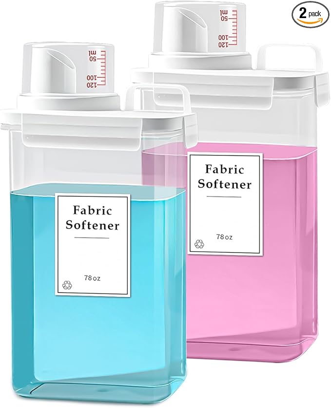 2 Pack Laundry Detergent Dispenser, 78oz Detergent Dispenser, Refluxable Laundry Detergent Container, Plastic Liquid Laundry Detergent Dispenser for Laundry Room Organization with 6 Labels