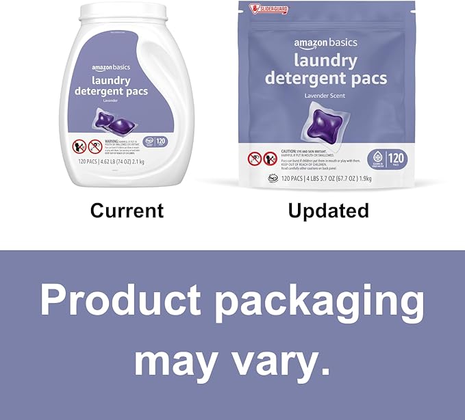 Amazon Basics Laundry Detergent Pacs, Lavender Scent, 120 Count (New Packaging)