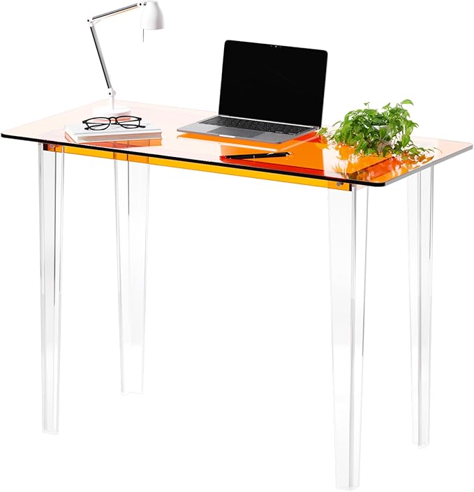 Acrylic Desk, Modern Study Table for Home Office - Extended Surface Multi-Purpose Console & Entryway Table, Sturdy Lightweight Design (42.5-inch, Orange)