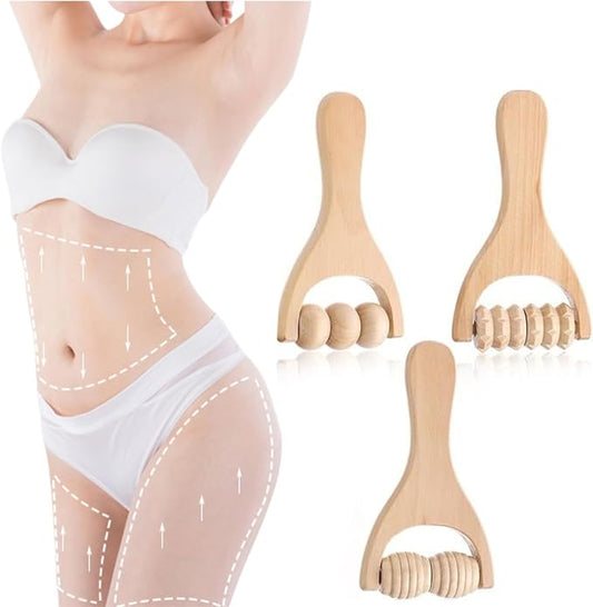 3Pcs Wooden Hand Massage Roller, Manual Wood Therapy Massage Tools Massager Roller for Relaxes Thigh, Leg, Hands Full Body Muscle Men Women Gift