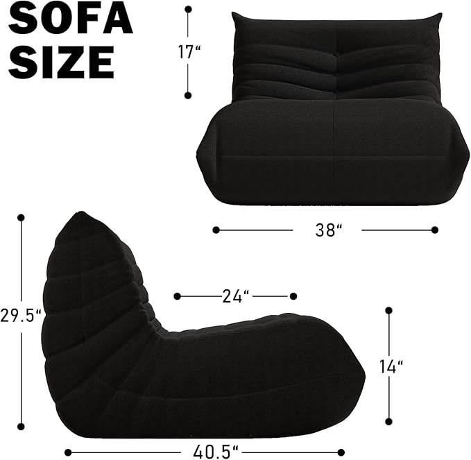 Bean Bag Chair, Memory Foam Bean Bag Sofa Large Bean Bag Chair for Adults, Bean Bag Chairs for Teens with High Density Comfortable Foam, Bean Bag for Living Room, Bedroom (Black)