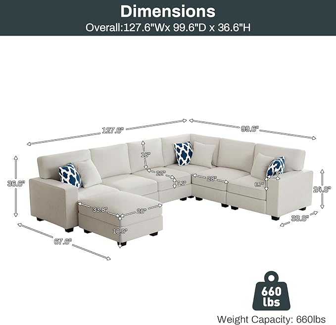 L Lengend Vansen Modular Sectional Sofa U Shaped Couch with Ottoman Modern Reversible Corner Sectional Couch for Living Room (Cream, U Shaped Sofa-2)