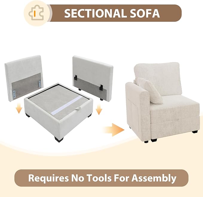 mestyl Modular Sectional Sofa Convertible L Shaped Sofa Couch Set with Storage for Living Room, Modern 4 Seater Modular Sectional Couch with Movable Ottoman (Beige)
