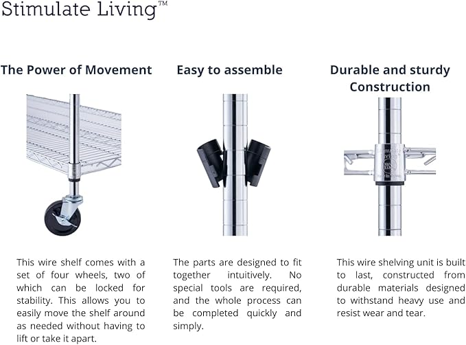 60"x24"x72" PRIME HEAVY DUTY Chrome 4-Tier Wire Shelving NSF 2400 LBS MAX Capacity Storage Rack for Commercial, School, Home, Garage, Warehouse, Industrial, and Hospital Uses (with Wheels)