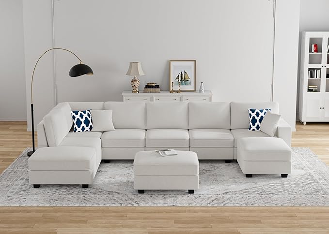 L Lengend Vansen Modular Sectional Sofa U Shaped Couch with Ottoman Modern Reversible Corner Sectional Couch for Living Room (Cream, U Shaped Sofa-4)