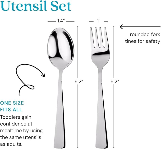 Ahimsa Stainless Steel Kids Utensils - Kids Fork and Spoon Set, Pediatrician Designed Toddler Silverware Set, 100% BPA Free & Dishwasher Safe (Classic)