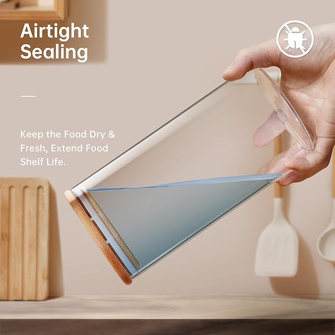 32oz & 21oz - 4 Pack Glass Jars with Bamboo Lids, Glass Pantry Storage Containers with Airtight Lids, Round Air Tigh Food Storage Canisters for Cereal, Pasta, Flour, Sugar, Best for Kitchen Organizer