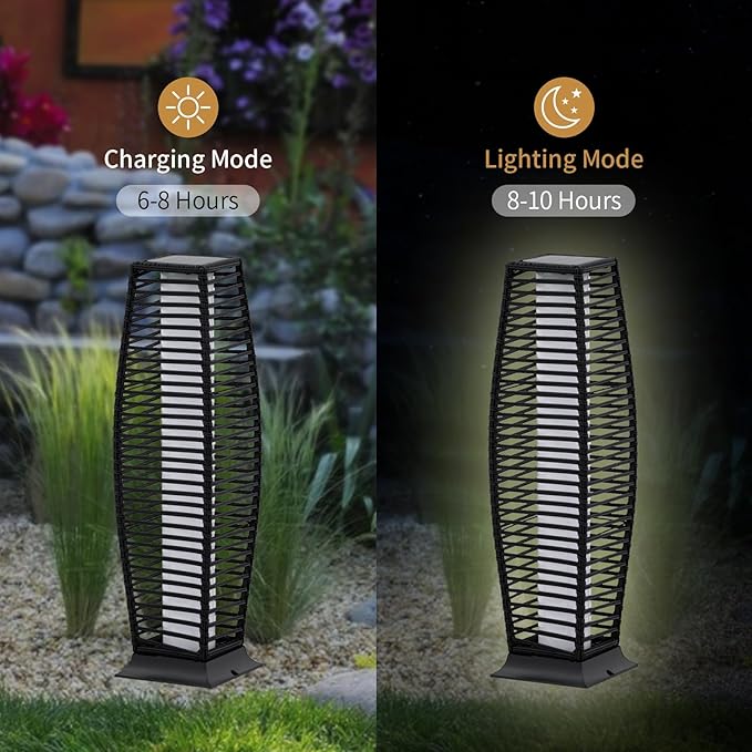 2 Pieces Outdoor Floor Lamp Weather-Resistant Outdoor Wicker Light Solar Powered Lantern Deck Lights for Patio Yard Garden