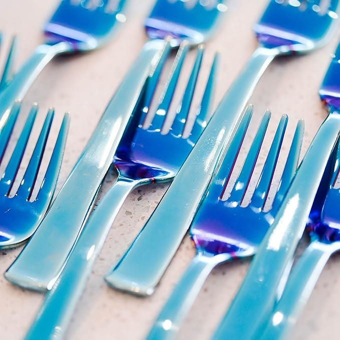 Ahimsa Stainless Steel Kids Utensils - Kids Fork and Spoon Set, Pediatrician Designed Toddler Utensils, 100% BPA Free & Dishwasher Safe (Iridescent Blue)