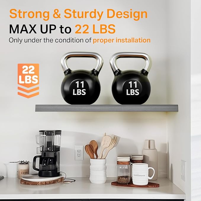 BAYKA Floating Shelves for Wall, 22.5 inches Wall Mounted Rustic Wood Shelves for Bathroom, Bedroom, Living Room, Floating Shelves for Books/Storage/Decor (Grey,Set of 3)