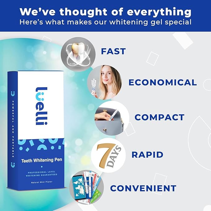 Luelli Teeth Whitening Pen, 20+ Uses - Travel Size Professional Tooth Whitener Serum, Extra Strength Organic Teeth Bleaching Gel for Sensitive Teeth, Instant Stain Removal, Simply White Smile, 4 Count