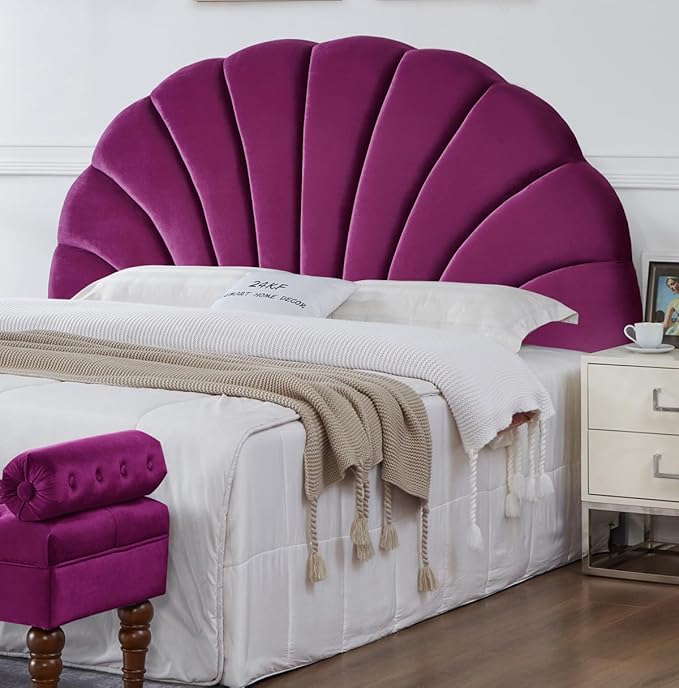 24KF Stunning Crown Design King Headboard, Upholstered Soft Velvet Petal Pattern Headboard King/CA King-Violet