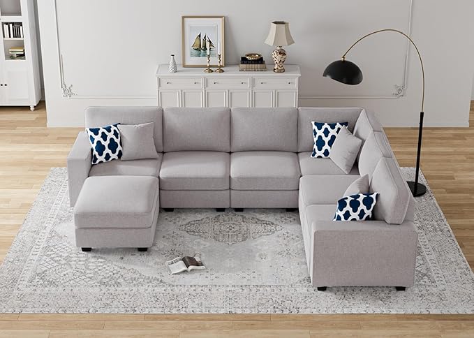 L Lengend Vansen Modular Sectional Sofa U Shaped Couch with Ottoman Modern Reversible Corner Sectional Couch for Living Room (Light Grey, U Shaped Sofa-2)