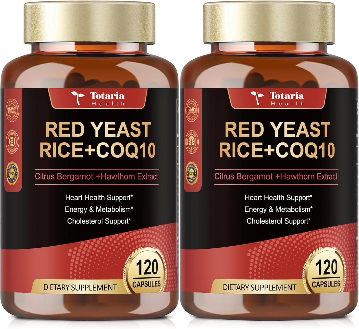 (2 Packs) Red Yeast Rice with CoQ10 Supplement - Citrinin-Free Red Yeast Rice 2,000 mg Capsules with CoQ10 100mg Plus Citrus Bergamot - Niacin-Free, Cholesterol & Energy Supplement 3rd-Party Tested
