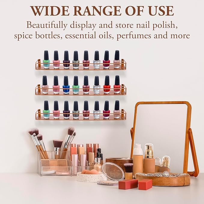 MyGift Modern Copper Metal Wall Mounted Display Racks, Set of 3