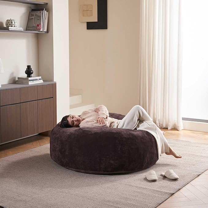 4FT Large Bean Bag Chairs,Big Adult Size Memory Foam Beanbags with Filler Included,Machine Washable Corduroy Cover,Ultra Soft Plush Gaming Bing Bag Puff Chair for Dorm, Living Room & Bedroom (Brown)
