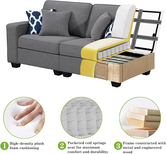 L Lengend Vansen Modular Sectional Sofa U Shaped Couch with Ottoman Modern Reversible Corner Sectional Couch for Living Room (Dark Grey, U Shaped Sofa-2)