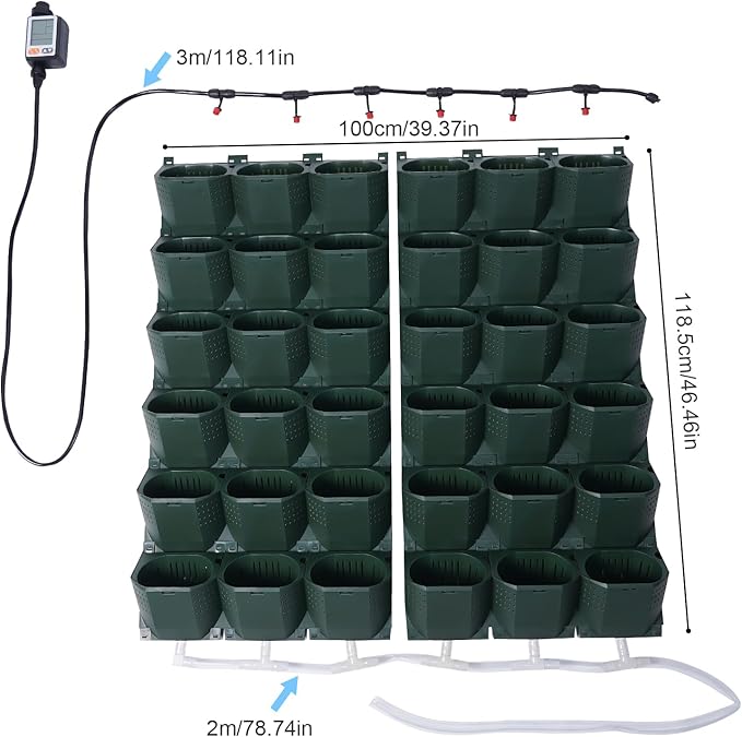 36 Pots Self-Watering Wall-Mounted Planter, 39.4”L x 46.5”H Vertical Wall Planter Self Watering Stackable Planters Vertical Garden Wall Garden Planter Outdoor Indoor for Herbs Flowers Strawberries