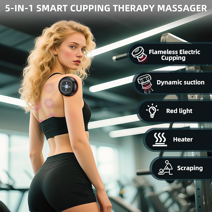 5-in-1 Smart Dynamic Cupping Therapy Set, Smart Cupping Therapy Massager, 12 Levels of Suction Strength and Temperature Control for Targeted Pain Relief, Knots, Aches, Portable Cupping Kit