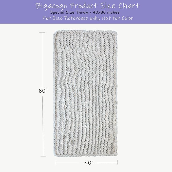 Bigacogo Chunky Knit Throw Blanket for Couch, 40x80 inches, 100% Hand Knitted with Thick Jumbo Chenille Yarn, Cozy Soft Large Rope Knot Cable Crochet Blankets for Sofa Bed Living Room, Mint