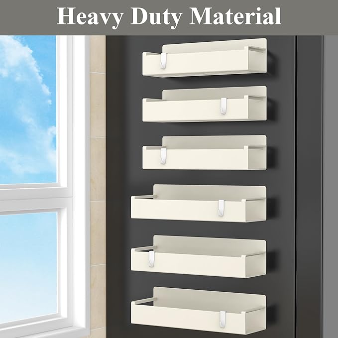 6 Pack Magnetic Spice Rack Organizer for Refrigerator and Oven, Cream White Fridge Organizers and Storage for Kitchen