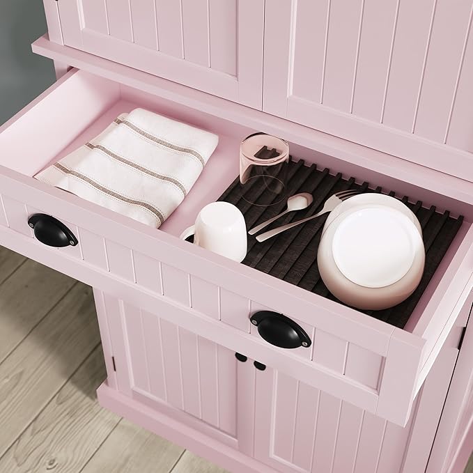 ARTPOWER 72" Tall Kitchen Pantry Storage Cabinet with Drawer and Adjustable Shelves, Pantry Cabinet for Kitchen, Bathroom or Hallway, Pink