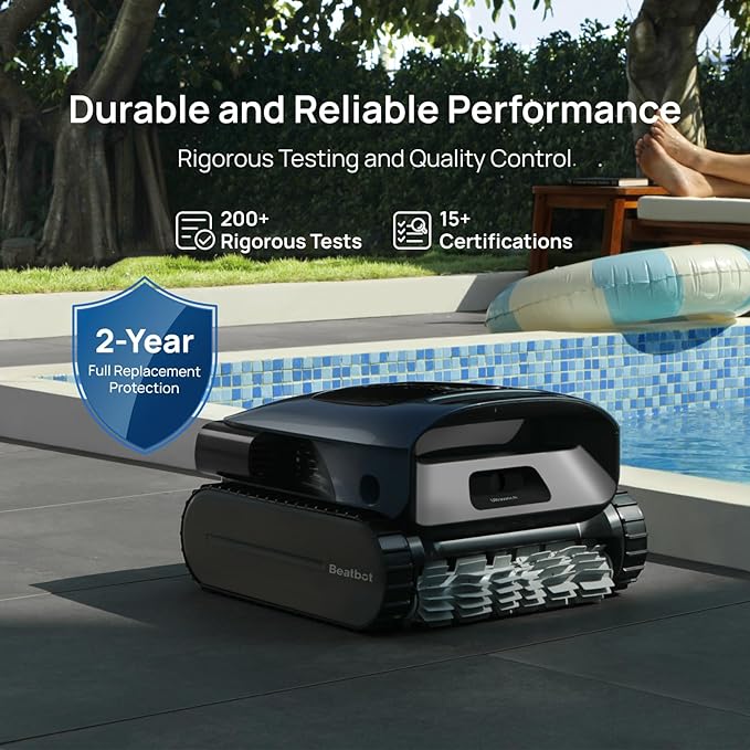 Beatbot AquaSense Pro Pool Robot Vacuum, 5-in-1 Cleaning with 2*Clarifying Agent Kits, Smart Surface Parking, Clarifies & Skims Water, Ideal for Inground Pools up to 3,299 Sq.ft - Navy Blue