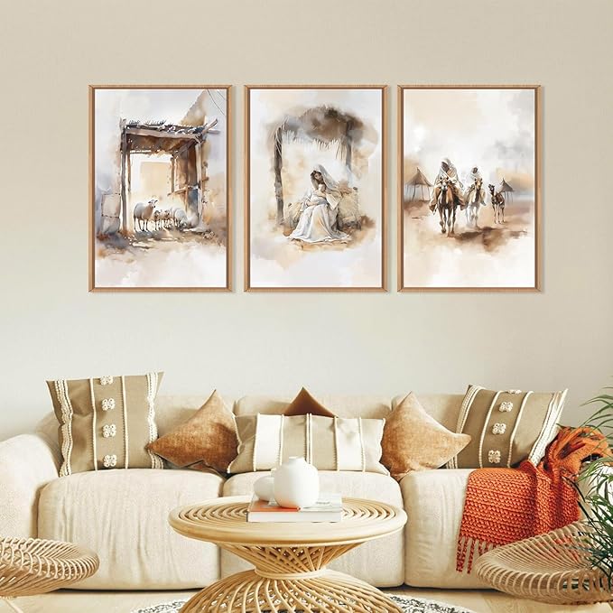 HPINUB Jesus Easter Framed Canvas Wall Art Set,Large Religious Christian Bible Verse Wall Decor,Resurrection Sunday Artwork for Living Room,Church Christian Easter Gift -24"x36"x3