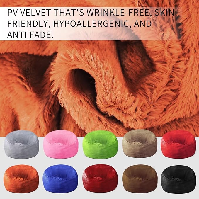 Bean Bag Chair for Adults 7FT,Soft Removable Cover for Teens/Girls Bedroom,Fluffy Giant Round Floor Beanbag Lounger Chairs (No Filler,Orange)