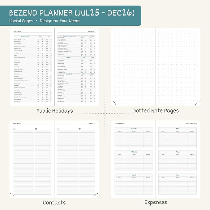 BEZEND Pocket Planner 2025-2026 Weekly and Monthly, 3.5" x 6" Academic Planner (Jul 25-Dec 26) 18-Month Mid-Year Calendar Book, Storage Pocket, Pen Holder, PU Leather Hardcover - Kiwi