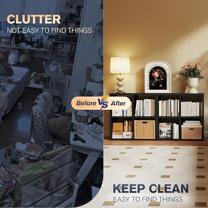 4 Cube Storage Organizer, Cubicle Open Back Decorative Book Shelf, 2-Tier Space Saving Storage Shelf Bookcase, Metal Display Shelf for Living Room,Office,Closet