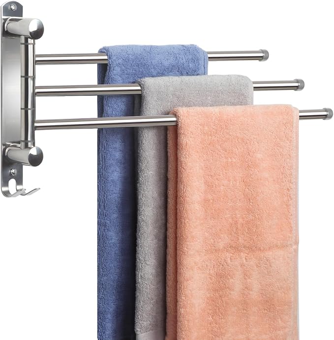 Bathroom Towel Rack JSVER 3 Arms Extended Towel Holder, Swivel Towel Bar, SUS304 Stainless Steel Space Saving Towel Racks for Bathroom, Kitchen